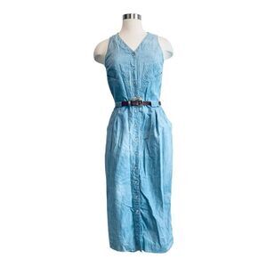 Vintage Liz Claiborne Blue Denim Vest Midi Dress Skirt Western Small